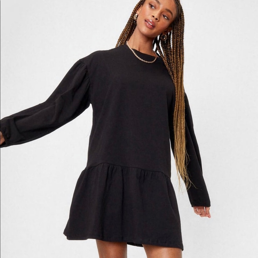 Nasty Gal Flowy Black Peplum Dress
